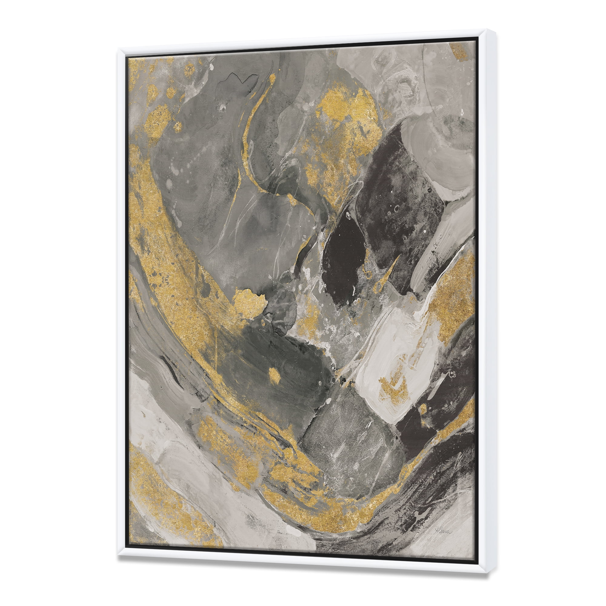 Designart ' Marble Gold and Black II ' Modern & Contemporary Framed Canvas