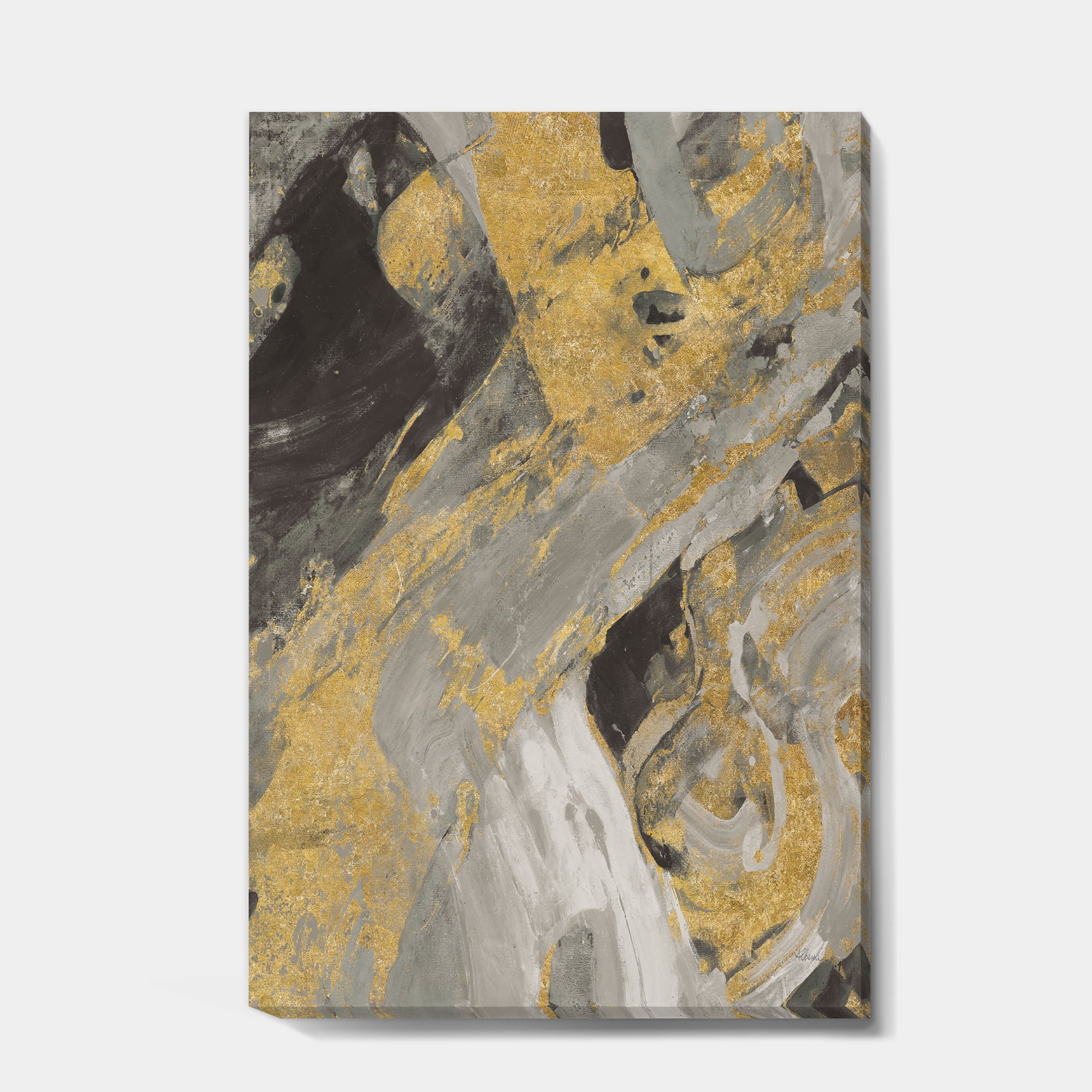 Designart 'Marble Gold and Black' Modern & Contemporary Canvas Artwork
