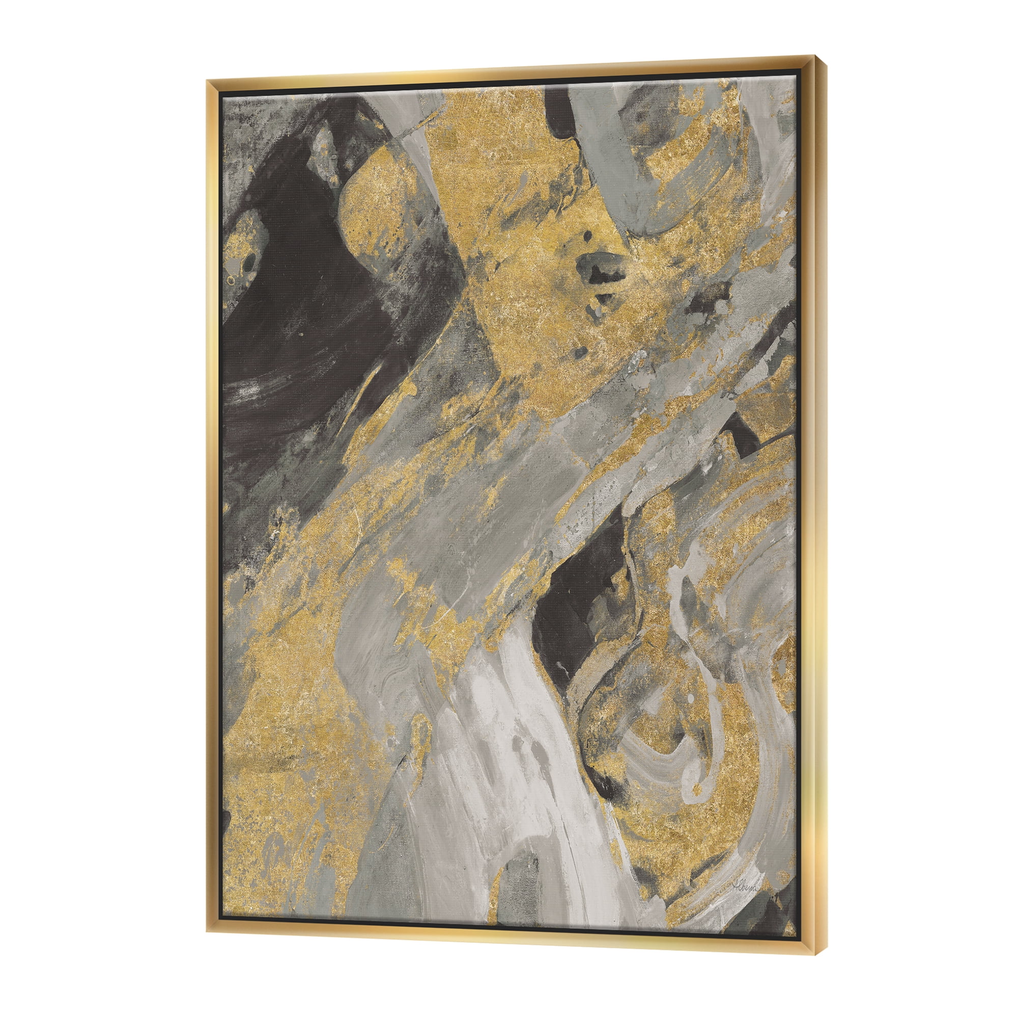 Designart ' Marble Gold and Black ' Modern & Contemporary Framed Canvas