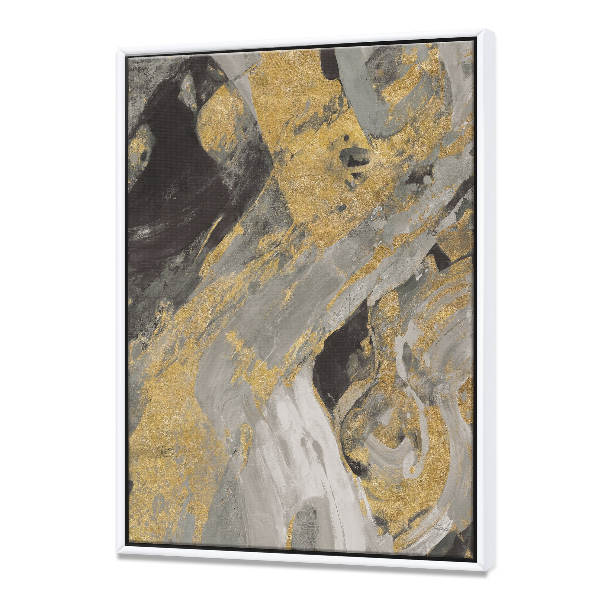 Designart ' Marble Gold and Black ' Modern & Contemporary Framed Canvas