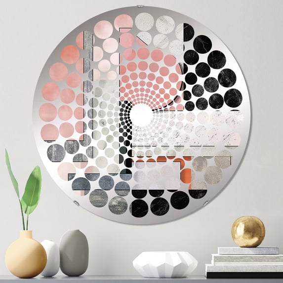 Designart "Marble Granite Agate with Gold Accents XIII" Modern Geometric Radial Dot Round Wall Mirror - Abstract Oval Printed Decorative Mirror - Multiple Color Options