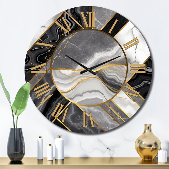 Designart "Marble Granite Agate with Gold Accents V" Modern Geometric Oversized Wall Clock