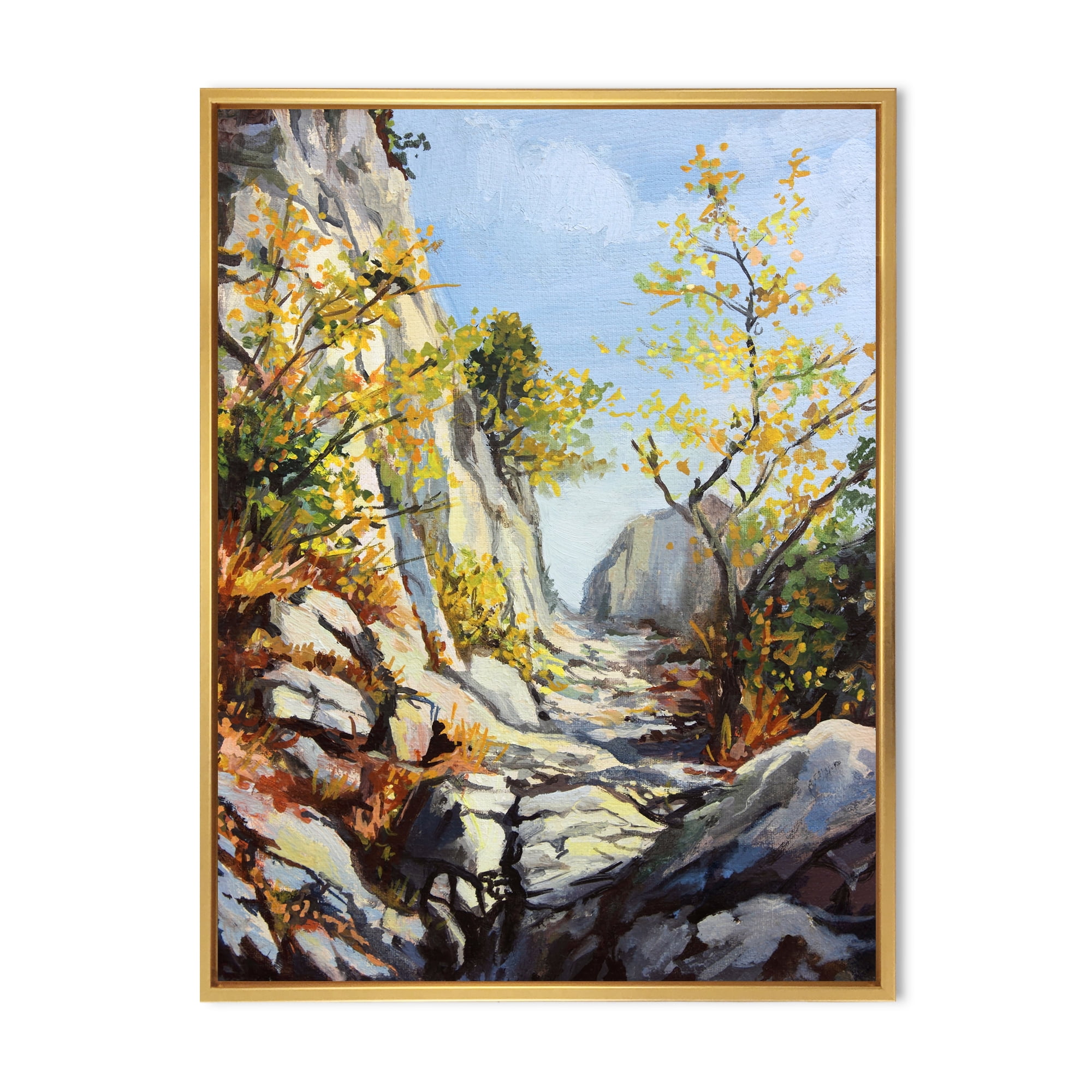 Designart 'Marble Path In Autumn Mountain' Traditional Framed Canvas Wall Art Print