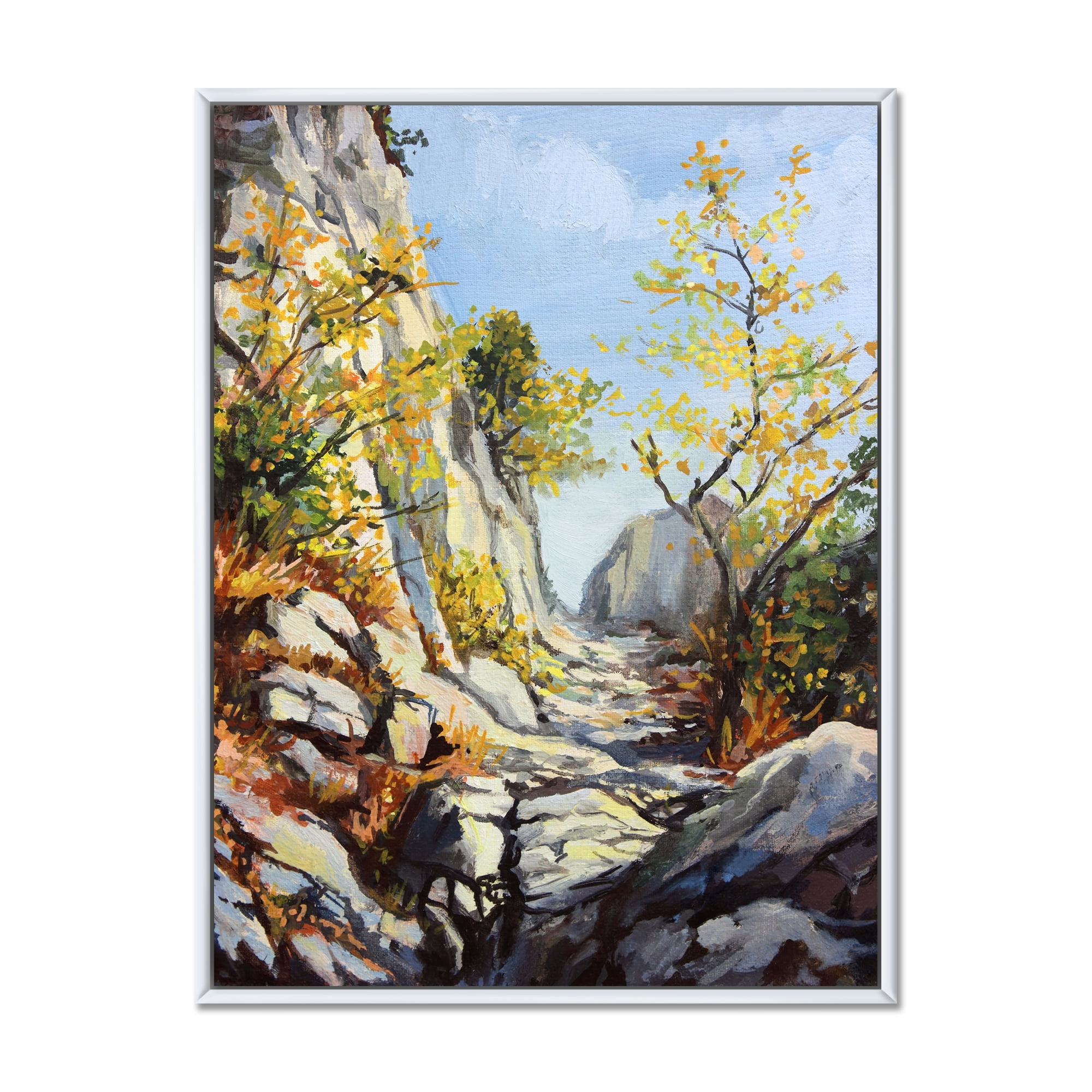 Designart 'Marble Path In Autumn Mountain' Traditional Framed Canvas Wall Art Print