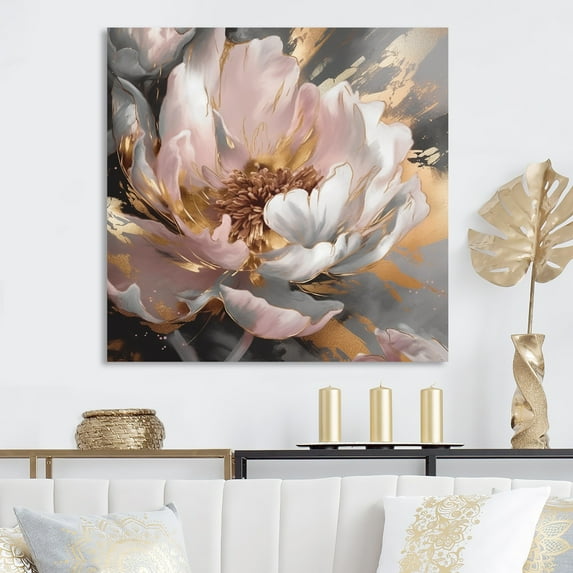 Designart "Marble Peony Flower Pink Gold II" Floral Peony Metal Art Print