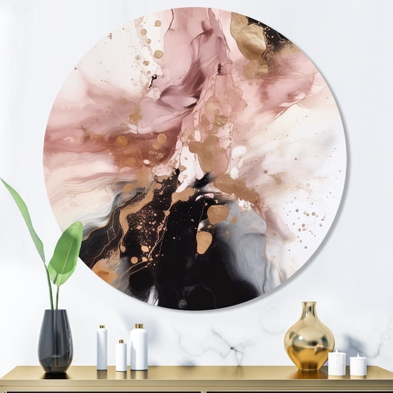 Designart "Marble Texture Pink and Gold I" Abstract Marble Metal Round Wall Art Prints