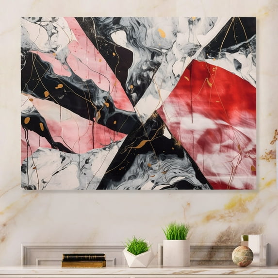 Designart "Marble Whispers Red and Black II" Abstract Marble Metal Art Print