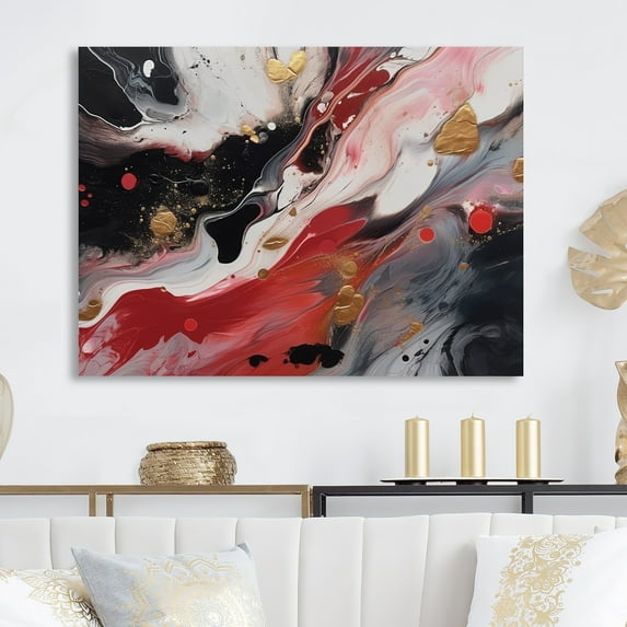 Designart "Marble Whispers Red and Black III" Abstract Marble Metal Art Living Room