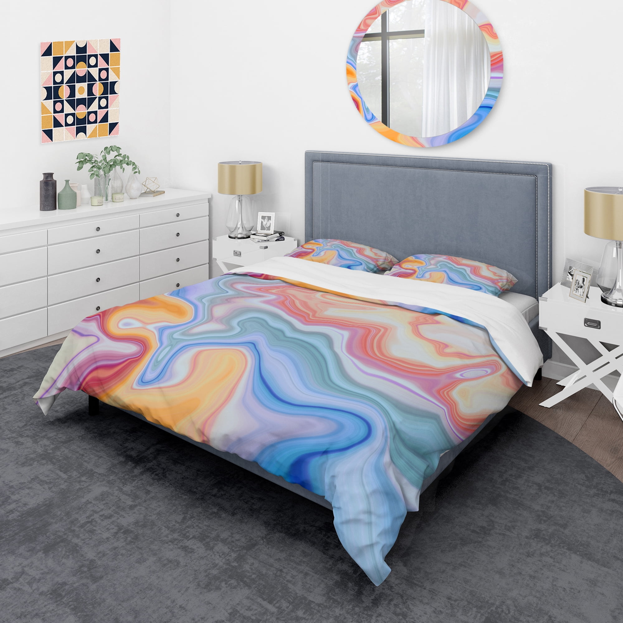 Designart 'Marbled Colours in Blue, Green and Red' Modern & Contemporary Duvet Cover Set