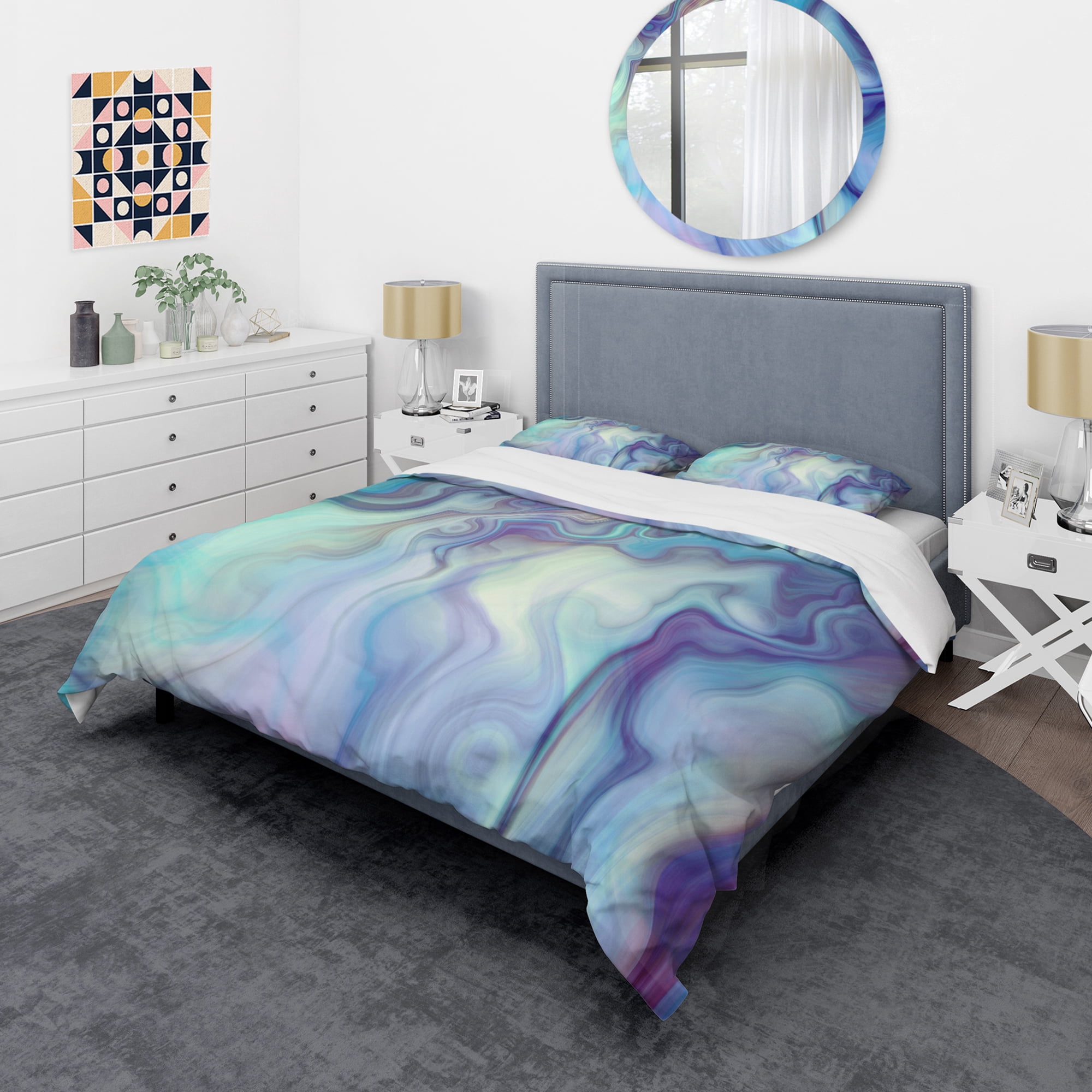 Designart 'Marbled Colours in Shades of Turquoise and Purple' Modern & Contemporary Duvet Cover Set