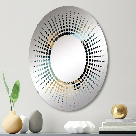 Designart "Marbled Dream of Gold and Teal Galactic Wonder" Marble Starburst Round Wall Mirror - Oval Printed Decorative Mirror - Multiple Color Options
