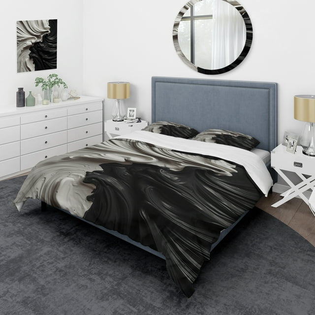 Designart "Marbled Dreamscape Black and White I" Modern Geometric