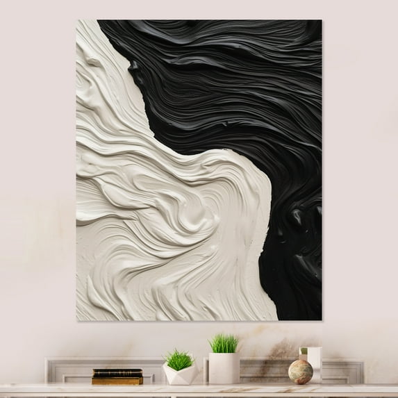Designart "Marbled Dreamscape Black and White II" Modern Geometric Metal Art Living Room