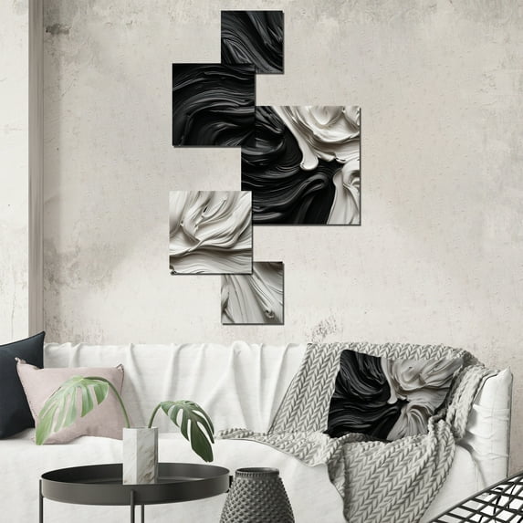 Designart "Marbled Dreamscape Black and White IV" Modern Geometric Living Room Set