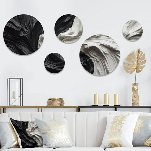 Designart "Marbled Dreamscape Black and White V" Modern Geometric Metal Wall Art Set of 5 Piece