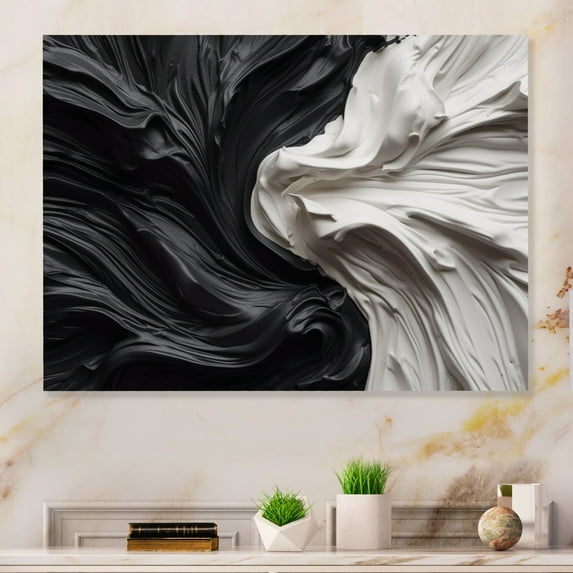 Designart "Marbled Dreamscape Black and White V" Modern Geometric Metal Wall Art