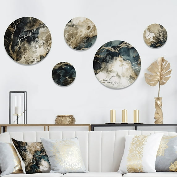 Designart "Marbled Dreamscape Blue and Beige I" Modern Geometric Metal Wall Art Set of 5 Piece
