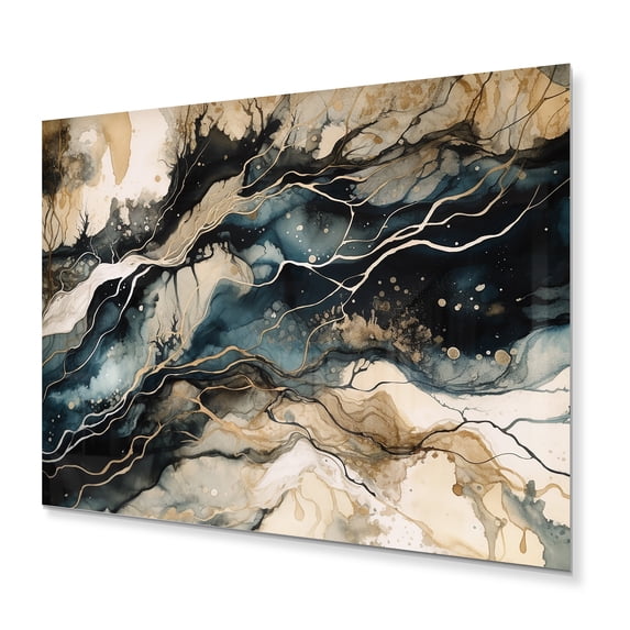 Designart "Marbled Dreamscape Blue and Beige III" Modern Geometric Metal Wall Art Prints