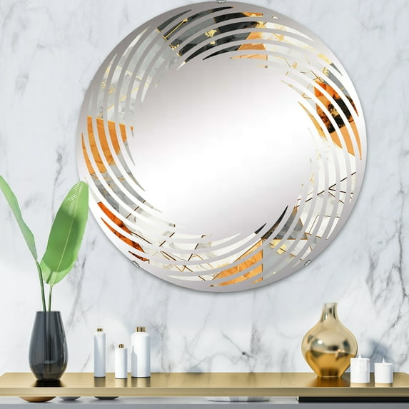 Designart "Marbled Escape in Gold Industrial Chic" Marble Spiral Round Wall Mirror - Oval Printed Decorative Mirror - Multiple Color Options