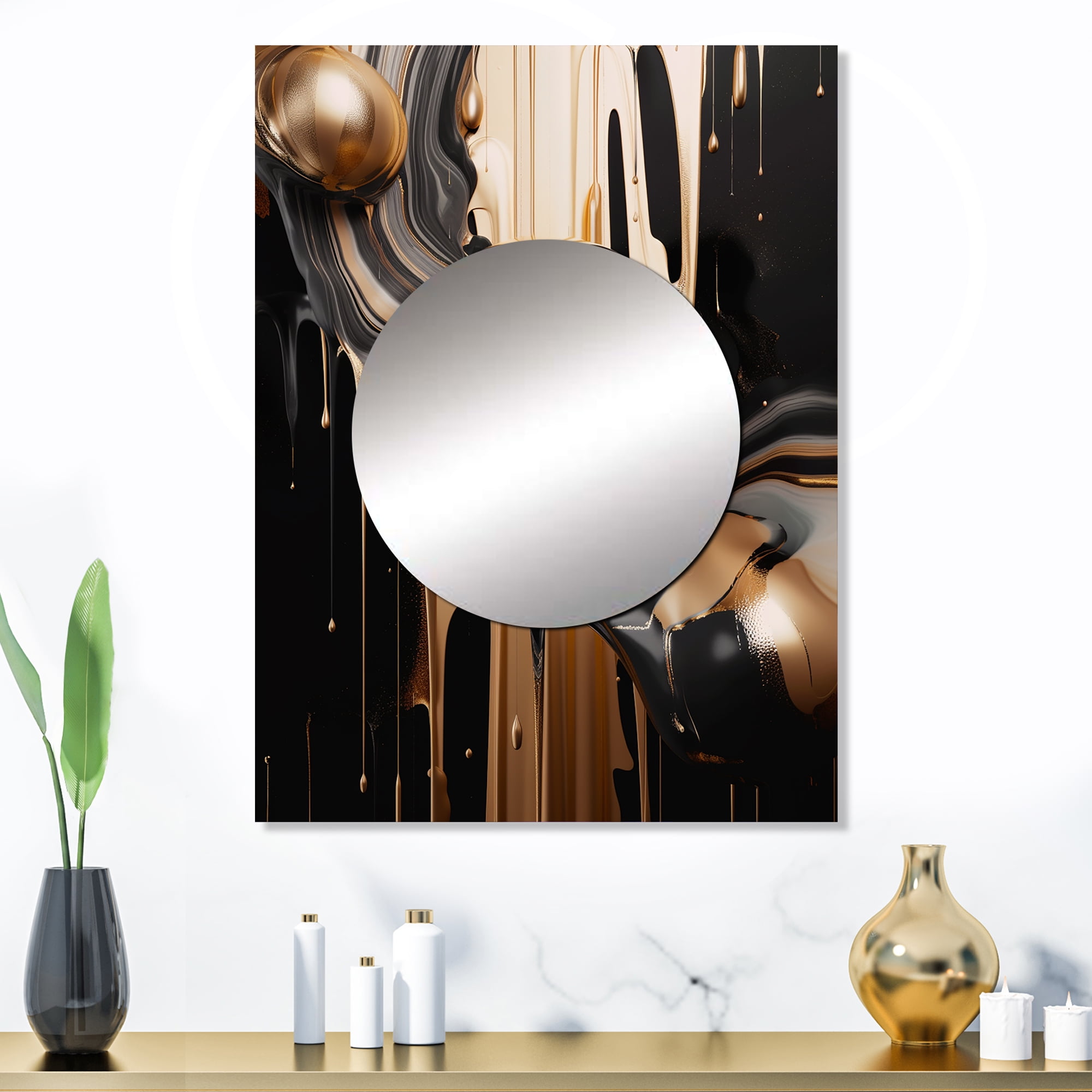 Gold and Black Abstract Marble Rectangular Wall Mirror