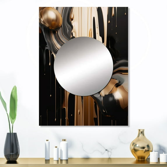 Designart "Marbled Euphoria Gold and Black IV" Abstract Marble Mirror Wall Decor - Modern Gold Abstract Mirror Wall Art For Entryway - 32" x 24" Inch
