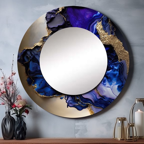 Designart "Marbled Geode Elegance" Marble Abstract Rund Mirror For Wall Decor - Large Purple Round Printed Mirror -Modern Round Living Room Mirror - 29" x 29"
