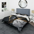 thumbnail image 1 of Designart "Marbled Gold Geode Abstraction II" Abstract Marble Bedding Covert Set - Modern Black Abstract Bed Set With 2 Shams, 1 of 6