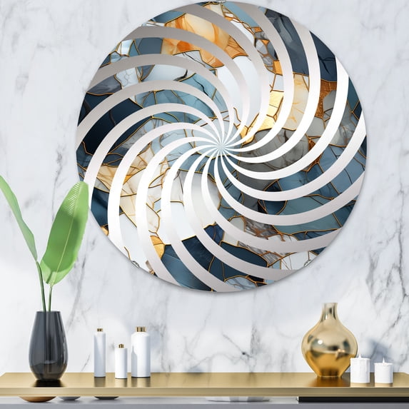 Designart "Marbled Pattern with the Oasis of Urban Serenity" Marble Vortex Round Wall Mirror - Oval Printed Decorative Mirror - Multiple Color Options