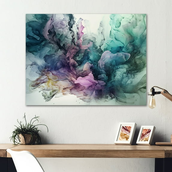 Designart "Marbled Symphony in Green and Purple" Abstract Marble Metal Art Print