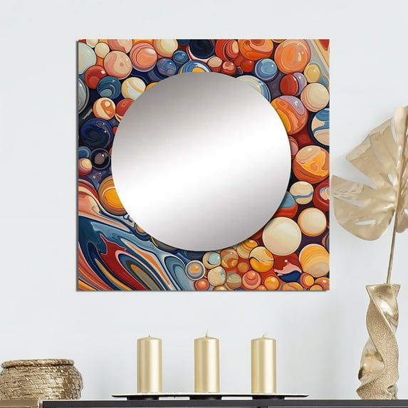 Designart "Marbles with Mystical Essence I" Abstract Shapes Square Mirror Wall Decor Transitional - Large Orange Square Bathroom Mirror - Square Printed Wall Mirror Art
