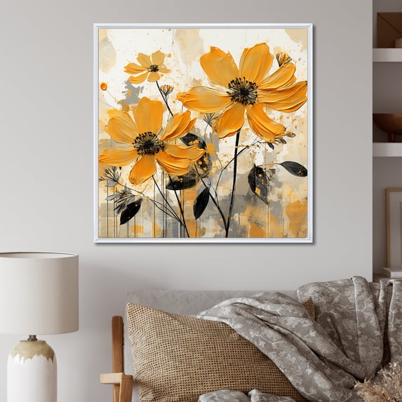 Designart "Marigold Blossom Burst A Yellow Delight III" Floral Framed Wall Art - Yellow Marigold Bedroom Framed Canvas Wall Art