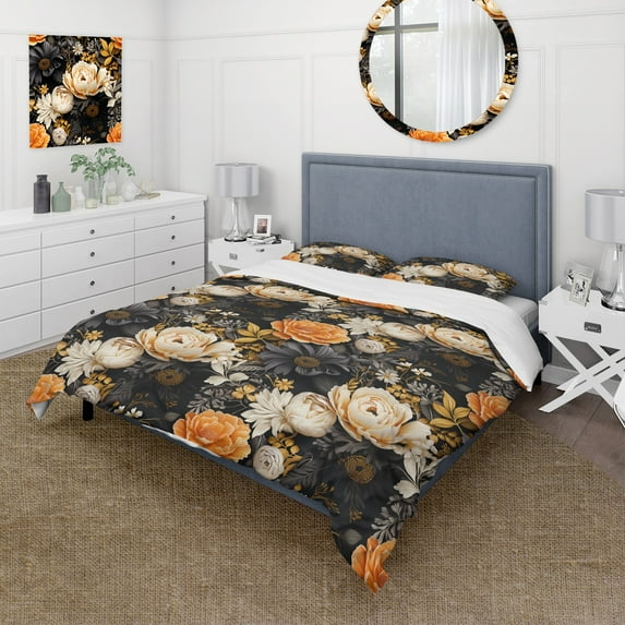 Designart "Marigold Brilliance Collage III" Floral Bedding Covert Set - Cottage Bed Set With 2 Shams