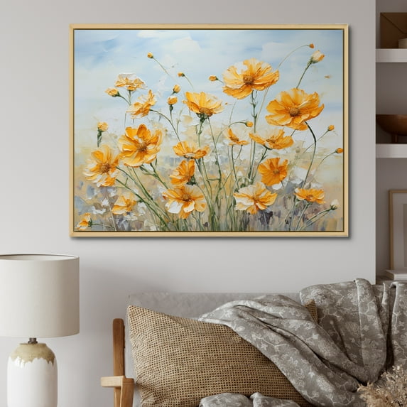 Designart "Marigold Serenity In Subdued Yellow II" Flowers Floater Framed Canvas Prints