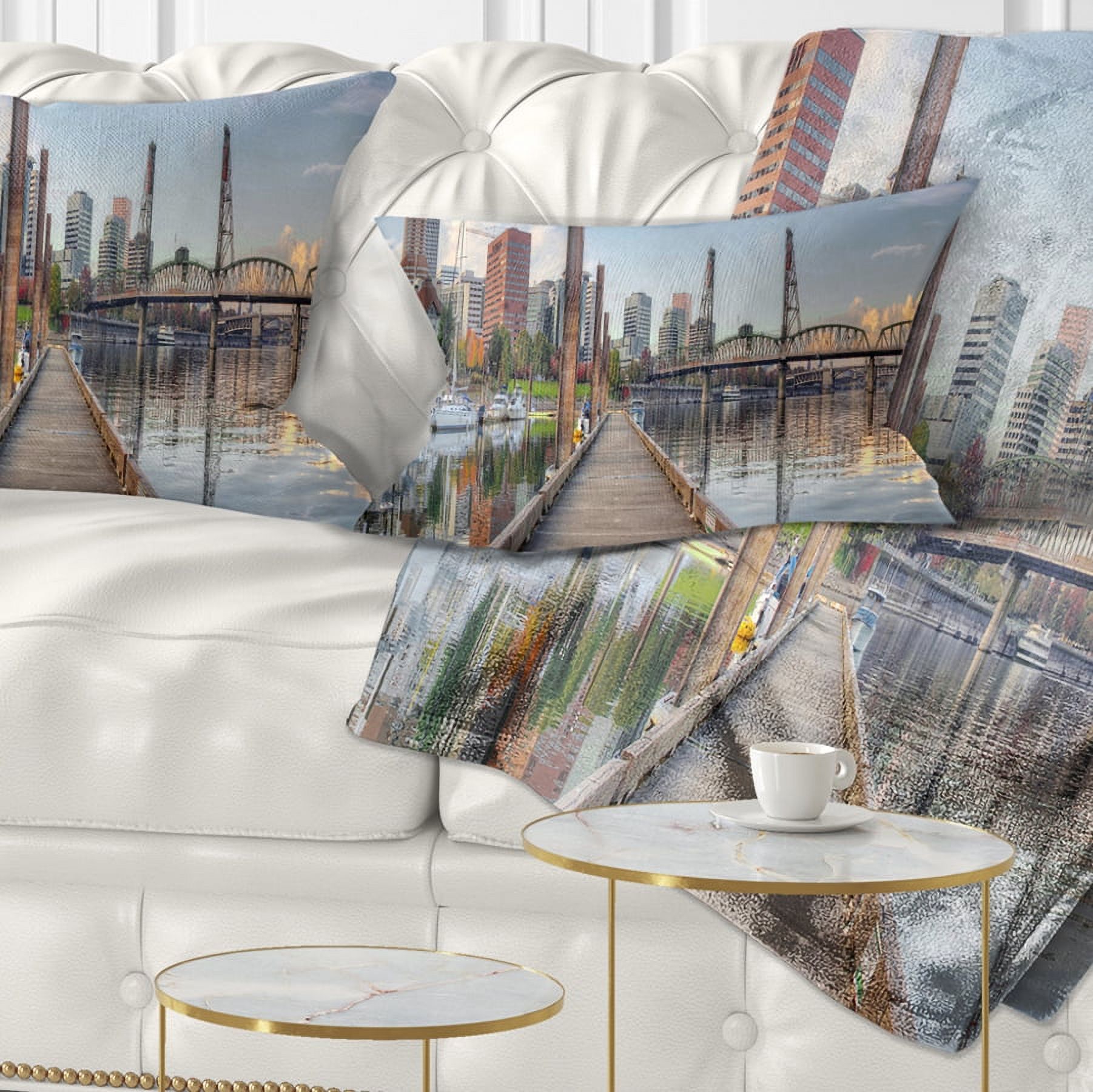Designart Marina Along the River - Landscape Photography Throw Pillow - 12x20