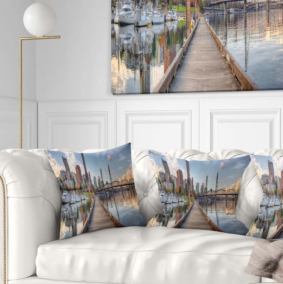 Designart Marina Along the River - Landscape Photography Throw Pillow - 16x16