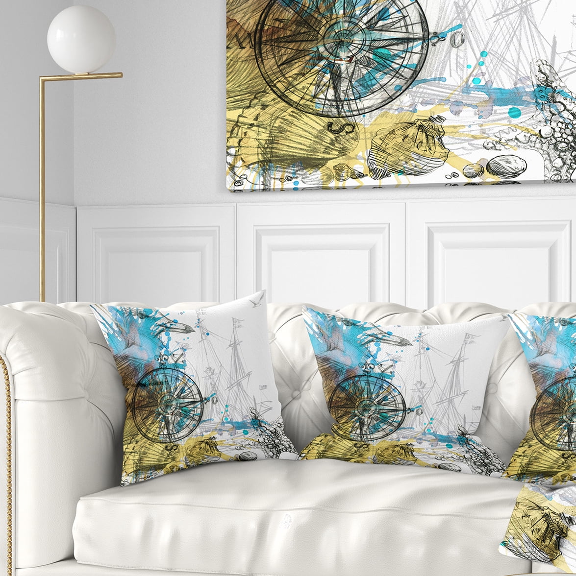Designart Marine Background Illustration Art - Animal Throw Pillow - 16x16