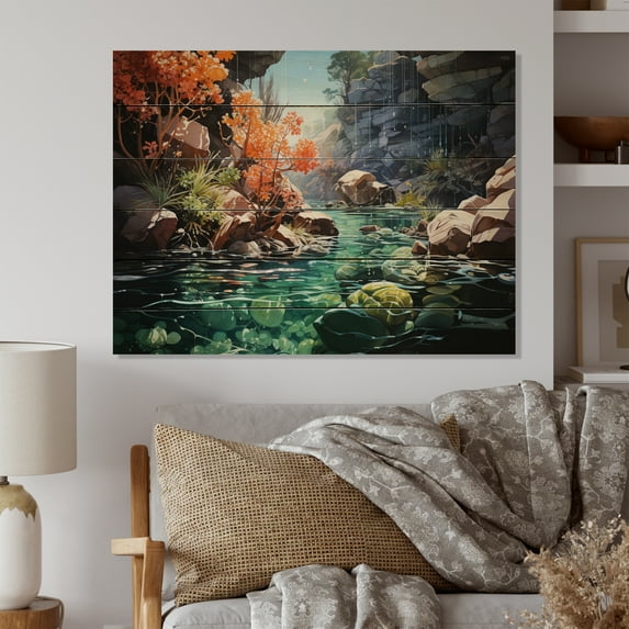 Designart "Marine Wonders Aquariums I" Nautical & Beach Print on Natural Pine Wood