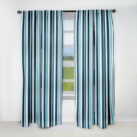Designart "Maritime Azure Stripes I" Striped Blackout Curtain Single Panel