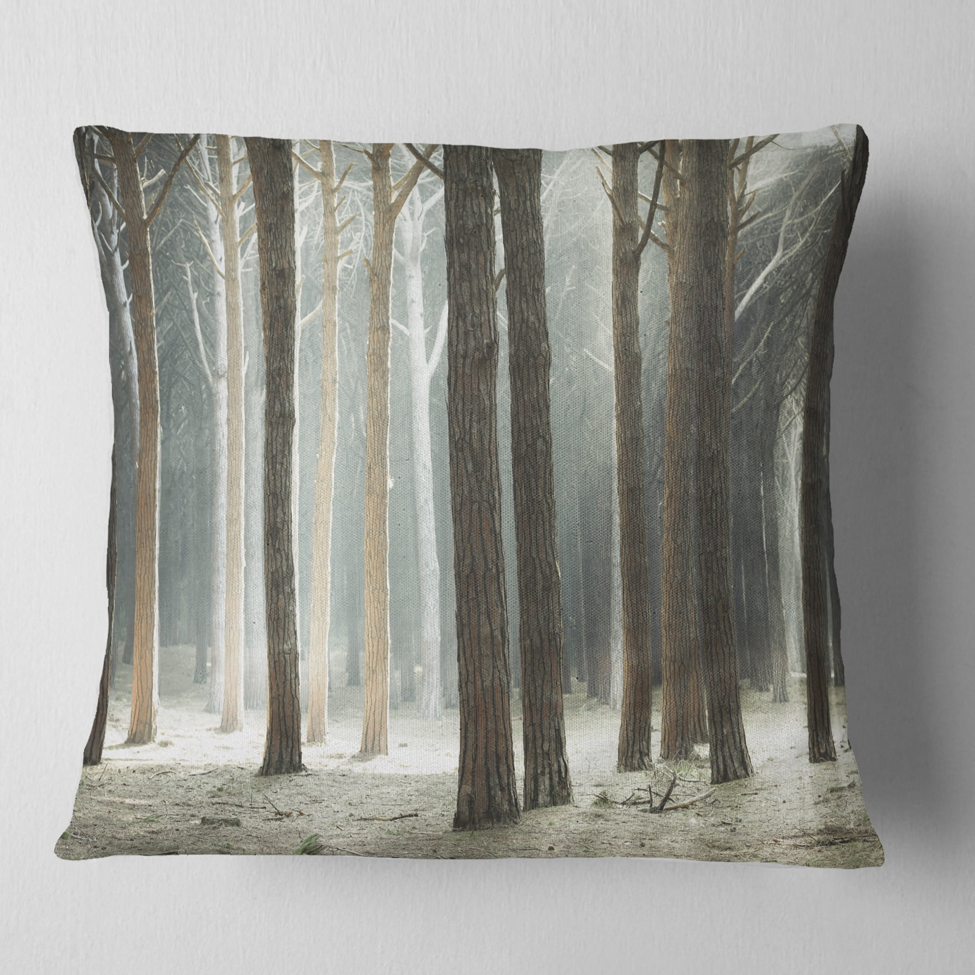 Designart Maritime Pine Tree Forest with Rays - Forest Throw Pillow - 16x16