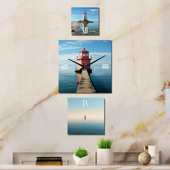 Designart "Maritime Simplicity" Nautical & Beach Oversized Wall Clock - Set Of 3 - Multipanel Clock For Living Room Décor - Large Nautical & Coastal Wall Clock