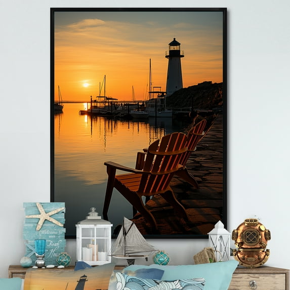 Designart "Maritime Solace at the Port III" Nautical & Beach Floater Framed Canvas Wall Art