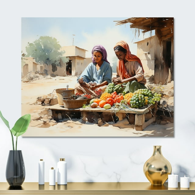 Designart "Market Scene with an African Woman I" Fashion Woman Metal Wall Decor