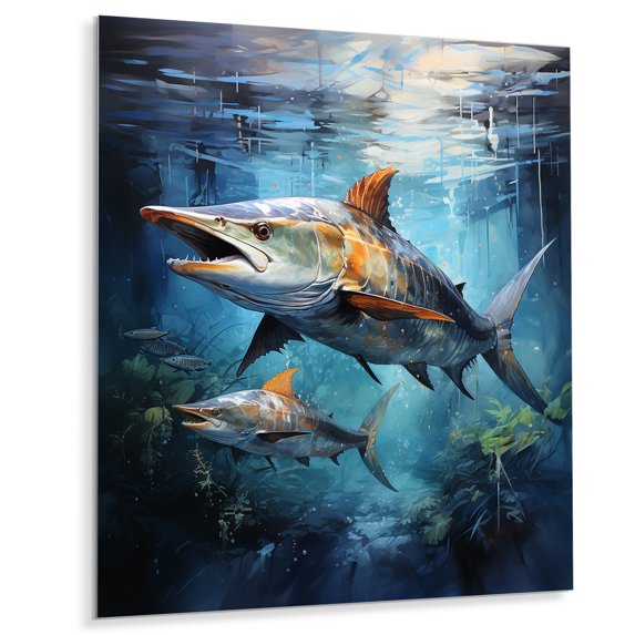 Designart "Marlins Jumping Fishing Majestic wall art I" Animals Metal Wall Art