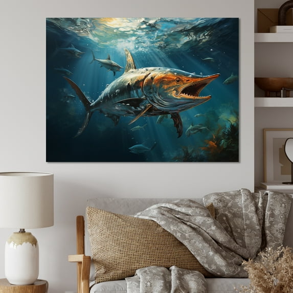 Designart "Marlins Jumping Fishing Majestic wall art III" Animals Wall Decor