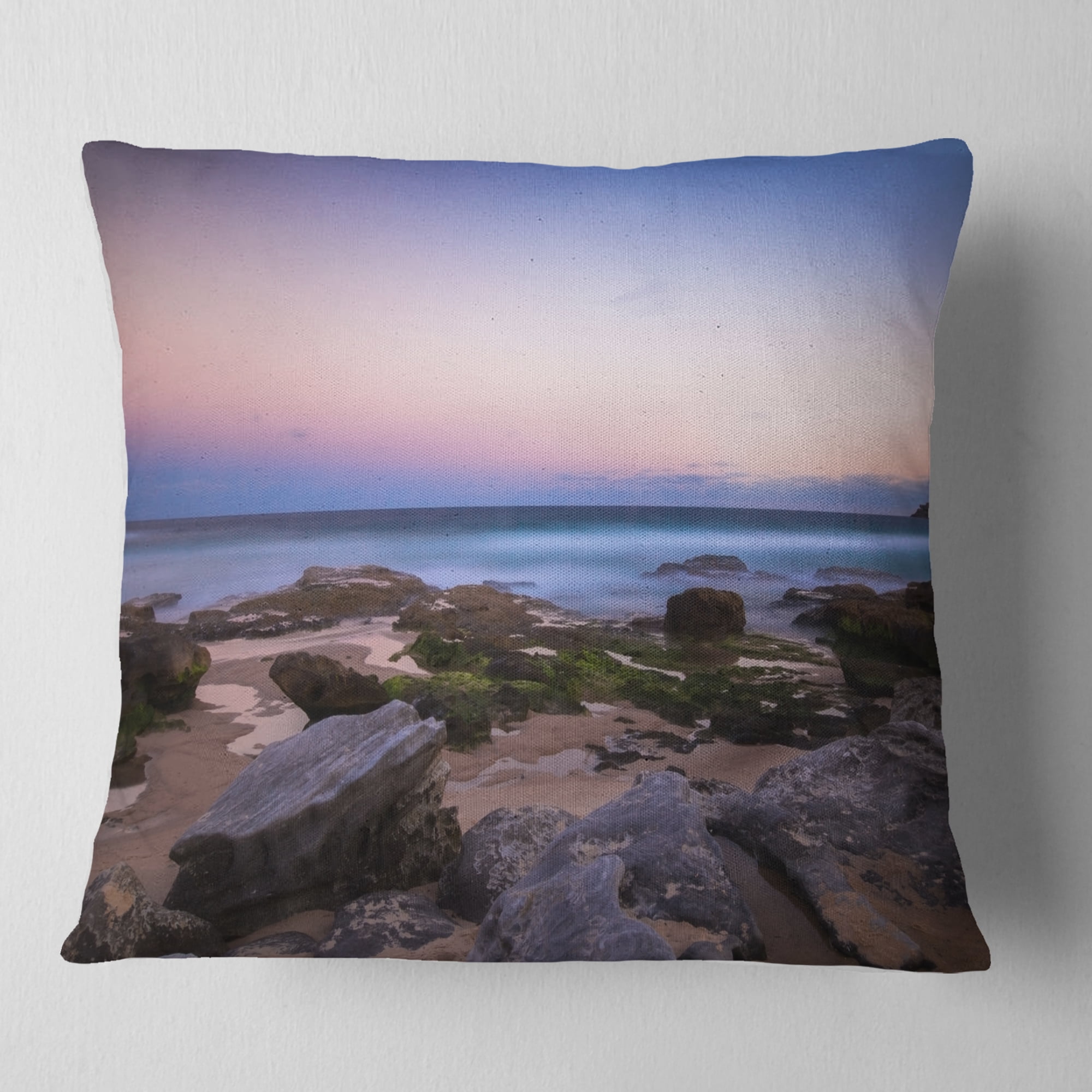 Designart Maroubra Beach at Sunset Panorama - Modern Seashore Throw Pillow - 16x16