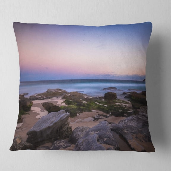 Designart Maroubra Beach at Sunset Panorama - Modern Seashore Throw Pillow - 16x16