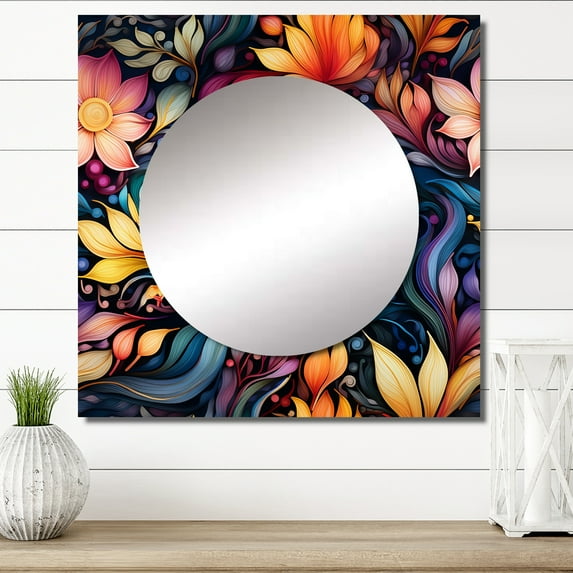 Designart "Marrakesh Fantasy III" 0 Square Mirror For Wall Decor - Large Multicolor Square Mirror Printed Wall Decor - Glam Square Living Room Mirror