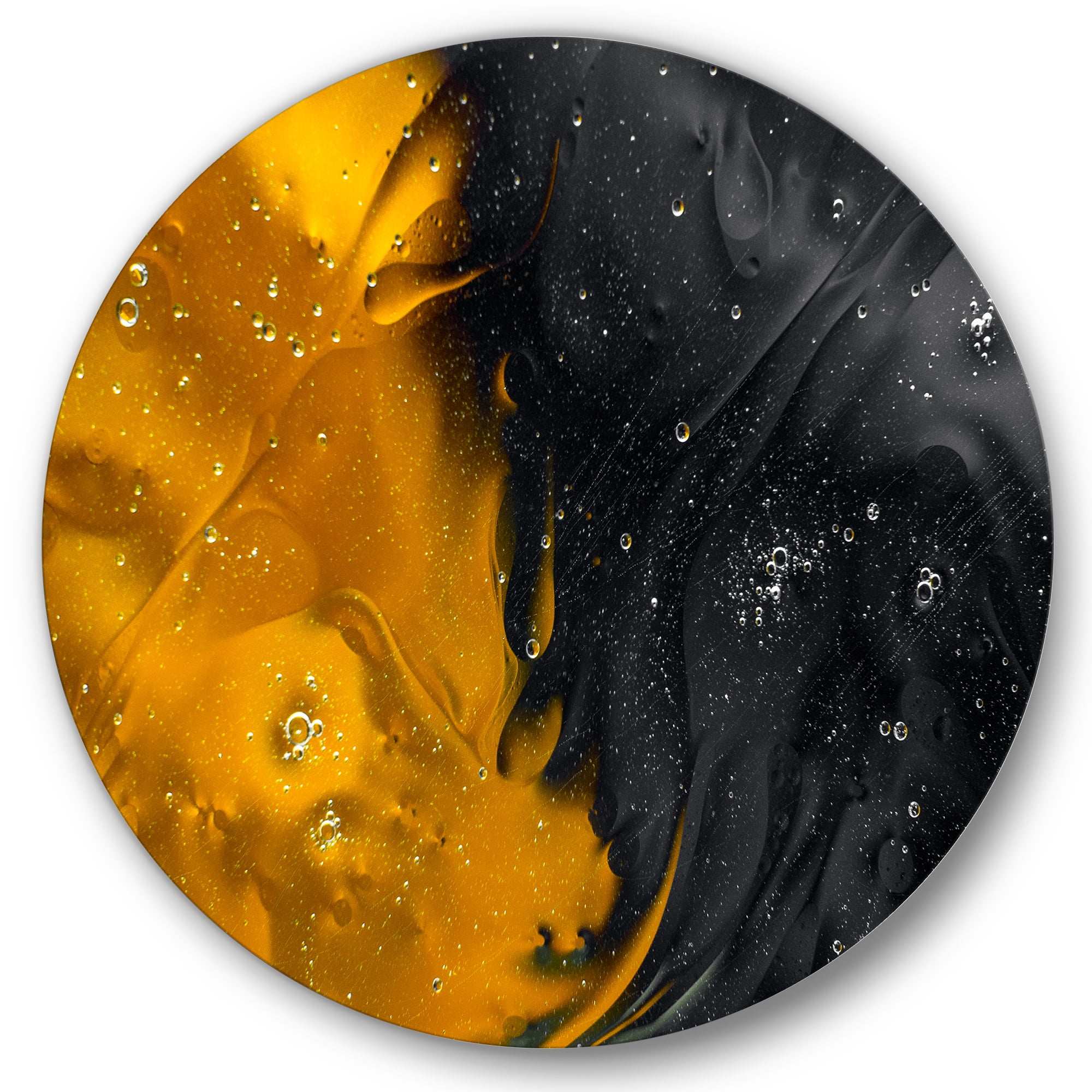 Designart 'Marriage of Black and Yellow' Modern Circle Metal Wall Art 11x11 - Disc of 11