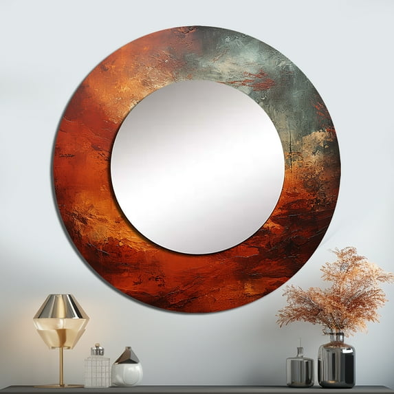 Designart "Mars: The Mysterious Maroon Planet I" Our Solar System Rund Mirror For Wall Decor - Large Red Round Print Mirror - Round Astronomy Mirror - Wall Mounted Round Large Mirror - 23" x 23"