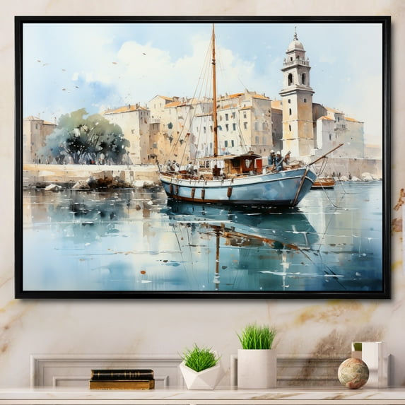 Designart "Marseille s Mediterranean Charm French Coastal Elegance II" France Floater Framed Wall Art Print